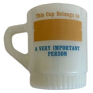 Anchor Hocking Fire-King Teachers White Milk Glass Cup Mug Mid Century Modern